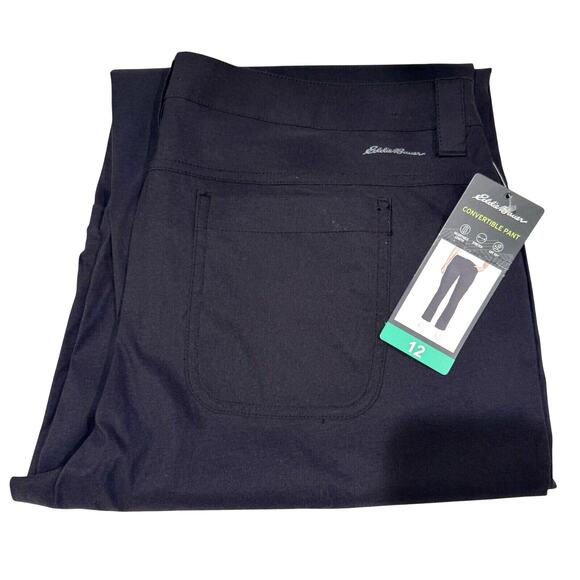 Eddie Bauer Women Stretch Adjustable Convertible Pant UPF 50+ Hiking Black 12 - Picture 1 of 5